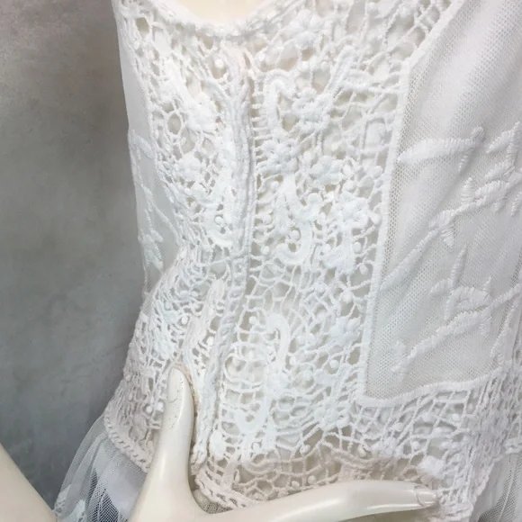 SKIES ARE BLUE WOMENS WHITE LACE & CROCHETED TOP S - Picture 9 of 13